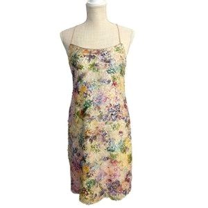 Vera Wang Water Color Floral Print Sequin Mini Slip Dress size 4